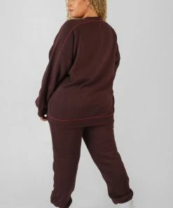 Kaiia CURVE CONTRAST STITCH 90'S JOGGERS AUBERGINE CLOTHING