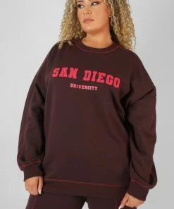 Kaiia CURVE SAN DIEGO CONTRAST STITCH SWEATSHIRT AUBERGINE CLOTHING