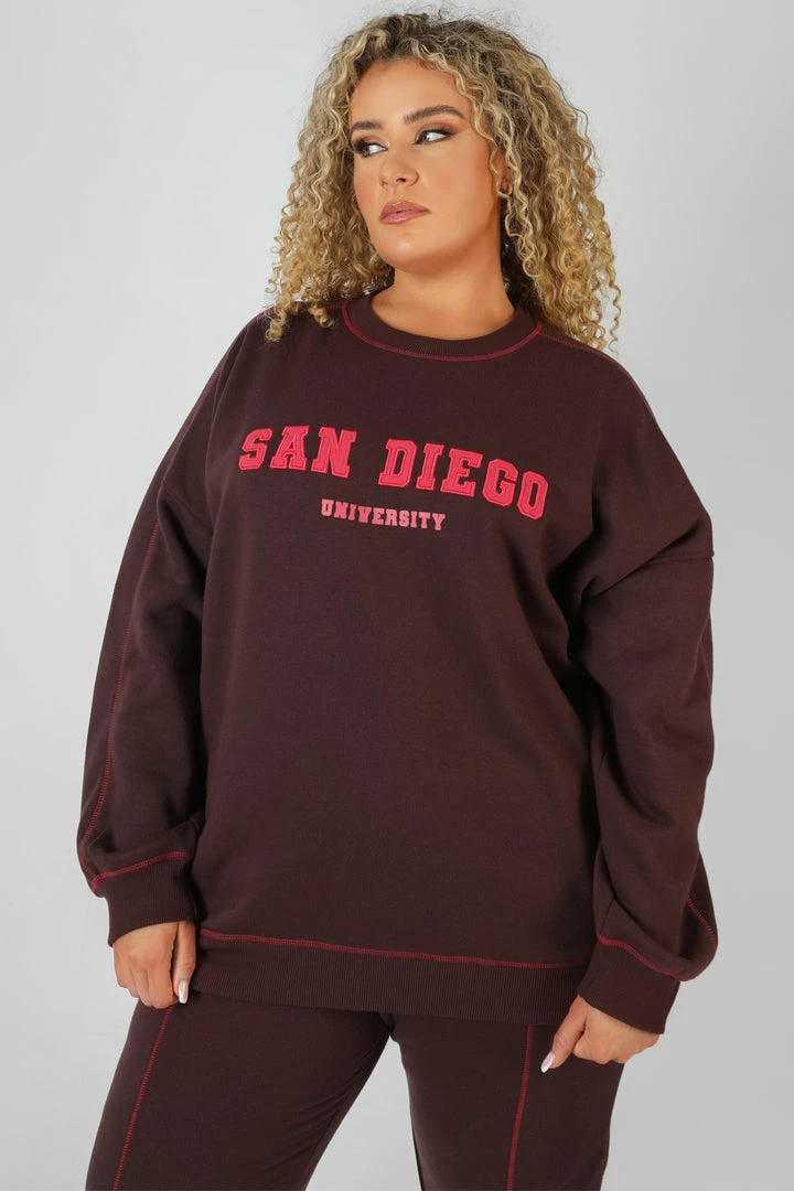 Kaiia CURVE SAN DIEGO CONTRAST STITCH SWEATSHIRT AUBERGINE CLOTHING 3 Kaiia CURVE SAN DIEGO CONTRAST STITCH SWEATSHIRT AUBERGINE CLOTHING