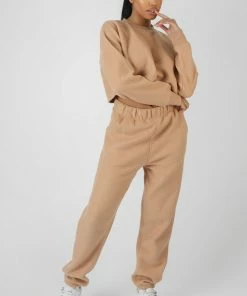 KAIIA FLUFFY CROPPED SWEATSHIRT CAMEL