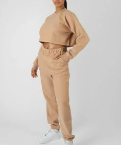 KAIIA FLUFFY CROPPED SWEATSHIRT CAMEL