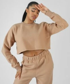 KAIIA FLUFFY CROPPED SWEATSHIRT CAMEL