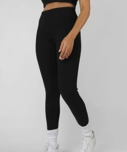 Kaiia ATHLEISURE SEAM FRONT RIBBED LEGGINGS BLACK