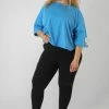 Kaiia CURVE OVERSIZED BOXY CROPPED PATCH T-SHIRT BLUE CLOTHING