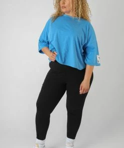 Kaiia CURVE OVERSIZED BOXY CROPPED PATCH T-SHIRT BLUE CLOTHING
