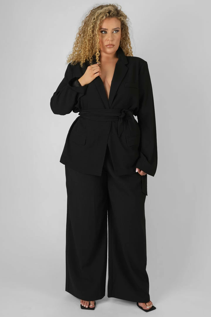 Kaiia CURVE PREMIUM TIE WAIST WIDE LEG TROUSERS BLACK CLOTHING 4 Kaiia CURVE PREMIUM TIE WAIST WIDE LEG TROUSERS BLACK CLOTHING