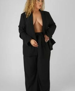Kaiia CURVE PREMIUM TIE WAIST WIDE LEG TROUSERS BLACK CLOTHING 11 Kaiia CURVE PREMIUM TIE WAIST WIDE LEG TROUSERS BLACK CLOTHING