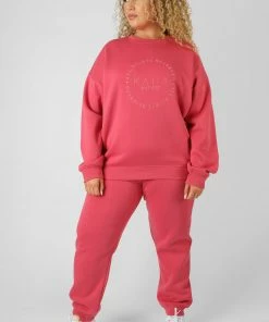Kaiia CURVE TONAL EMBROIDERY SWEATSHIRT CORAL CLOTHING
