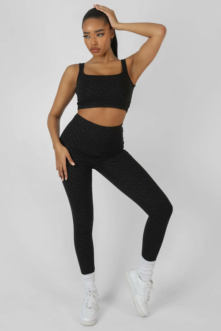 Kaiia CLOTHING REPEAT PRINT BRALET BLACK 5 Kaiia CLOTHING REPEAT PRINT BRALET BLACK