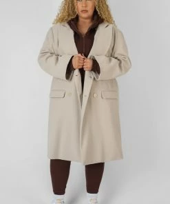 Kaiia CLOTHING CURVE LONGLINE OVERSIZED WOOL COAT STONE