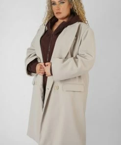 Kaiia CLOTHING CURVE LONGLINE OVERSIZED WOOL COAT STONE