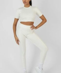 Kaiia ATHLEISURE SEAM FRONT RIBBED LEGGINGS WHITE CLOTHING 7 Kaiia ATHLEISURE SEAM FRONT RIBBED LEGGINGS WHITE CLOTHING