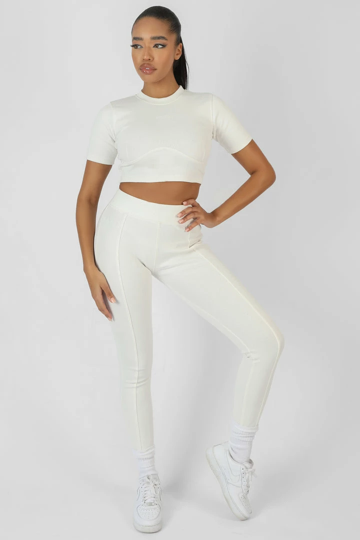 Kaiia ATHLEISURE SEAM FRONT RIBBED LEGGINGS WHITE CLOTHING 5 Kaiia ATHLEISURE SEAM FRONT RIBBED LEGGINGS WHITE CLOTHING