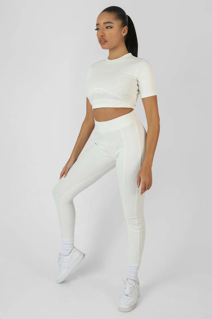 Kaiia ATHLEISURE SEAM FRONT RIBBED LEGGINGS WHITE CLOTHING 3 Kaiia ATHLEISURE SEAM FRONT RIBBED LEGGINGS WHITE CLOTHING