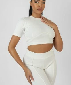 Kaiia ATHLEISURE UNDERBUST RIBBED FITTED CROPPED T-SHIRT WHITE