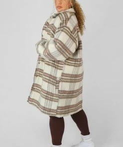 Kaiia CURVE LONGLINE SOFT TOUCH CHECK SHACKET ECRU