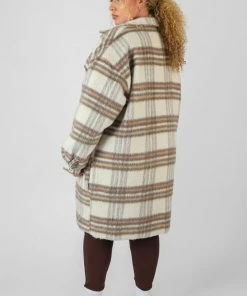 Kaiia CURVE LONGLINE SOFT TOUCH CHECK SHACKET ECRU