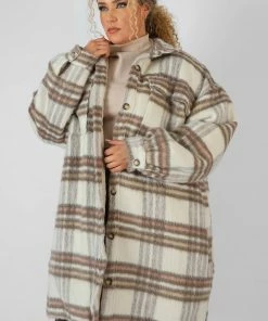 Kaiia CURVE LONGLINE SOFT TOUCH CHECK SHACKET ECRU