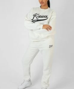 Kaiia CLOTHING VARSITY EMBROIDERY 90'S JOGGERS ECRU