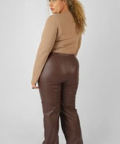 Kaiia CURVE ZIP FRONT RIBBED BODYSUIT LIGHT BROWN CLOTHING