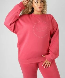 Kaiia CURVE TONAL EMBROIDERY SWEATSHIRT CORAL CLOTHING