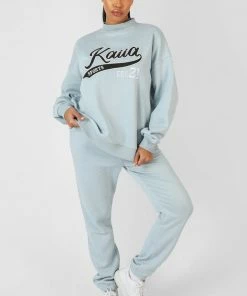 Kaiia VARSITY EMBROIDERY SWEATSHIRT ICE BLUE 10 Kaiia VARSITY EMBROIDERY SWEATSHIRT ICE BLUE