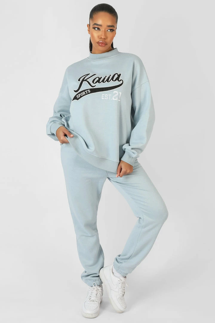 Kaiia VARSITY EMBROIDERY SWEATSHIRT ICE BLUE 5 Kaiia VARSITY EMBROIDERY SWEATSHIRT ICE BLUE