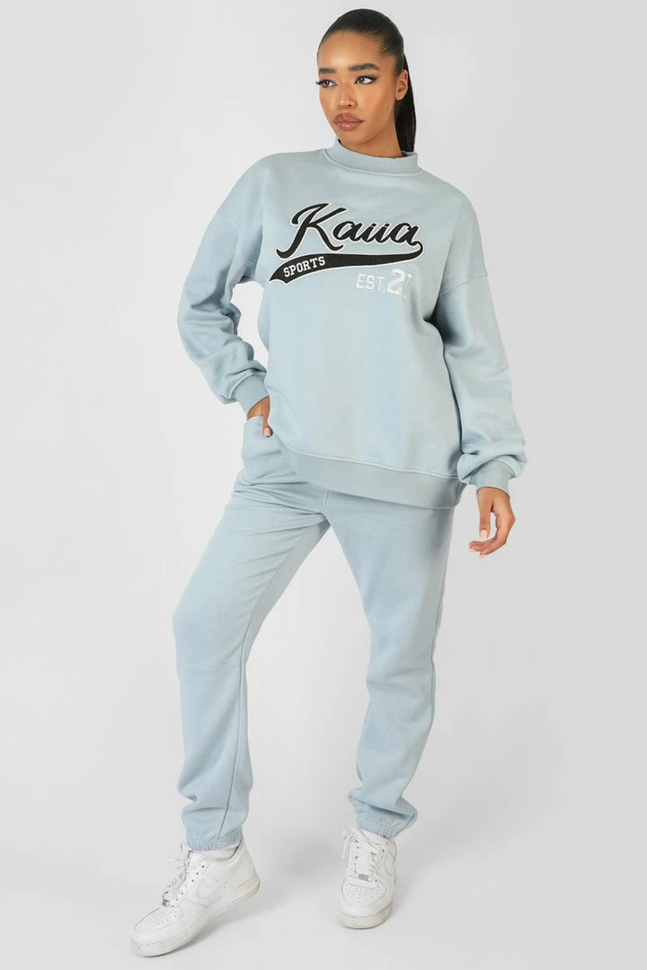 Kaiia VARSITY EMBROIDERY SWEATSHIRT ICE BLUE 6 Kaiia VARSITY EMBROIDERY SWEATSHIRT ICE BLUE