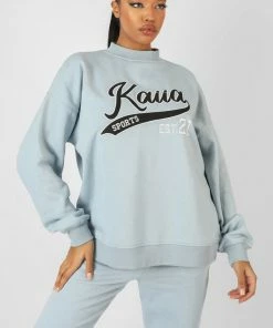 Kaiia VARSITY EMBROIDERY SWEATSHIRT ICE BLUE