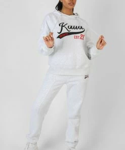 Kaiia VARSITY EMBROIDERY OVERSIZED HOODIE OATMEAL MARL CLOTHING
