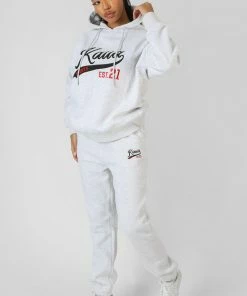 Kaiia VARSITY EMBROIDERY OVERSIZED HOODIE OATMEAL MARL CLOTHING
