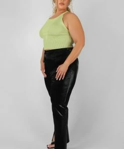 Kaiia CLOTHING CURVE HIGH NECK KNITTED RACER CROP TOP LIME