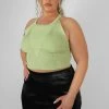 Kaiia CLOTHING CURVE HIGH NECK KNITTED RACER CROP TOP LIME