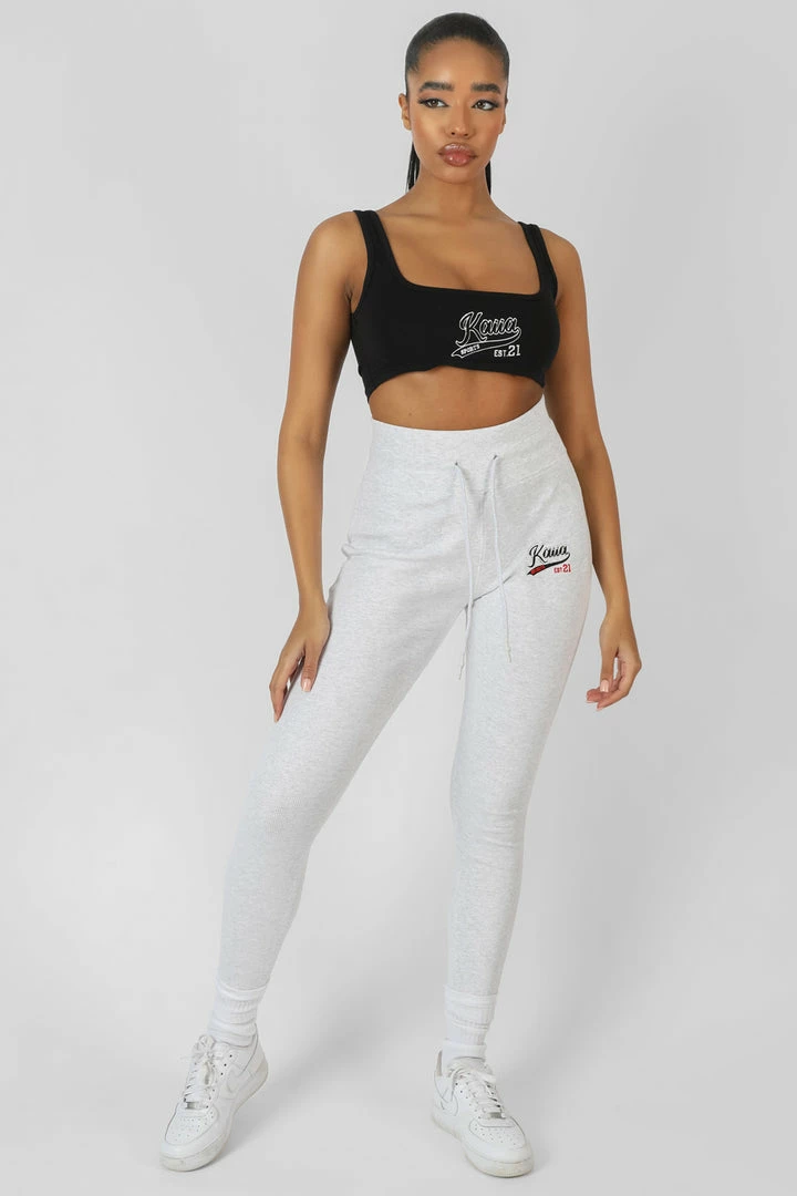 Kaiia VARSITY EMBROIDERY TIE WAIST LEGGING OATMEAL MARL 5 Kaiia VARSITY EMBROIDERY TIE WAIST LEGGING OATMEAL MARL