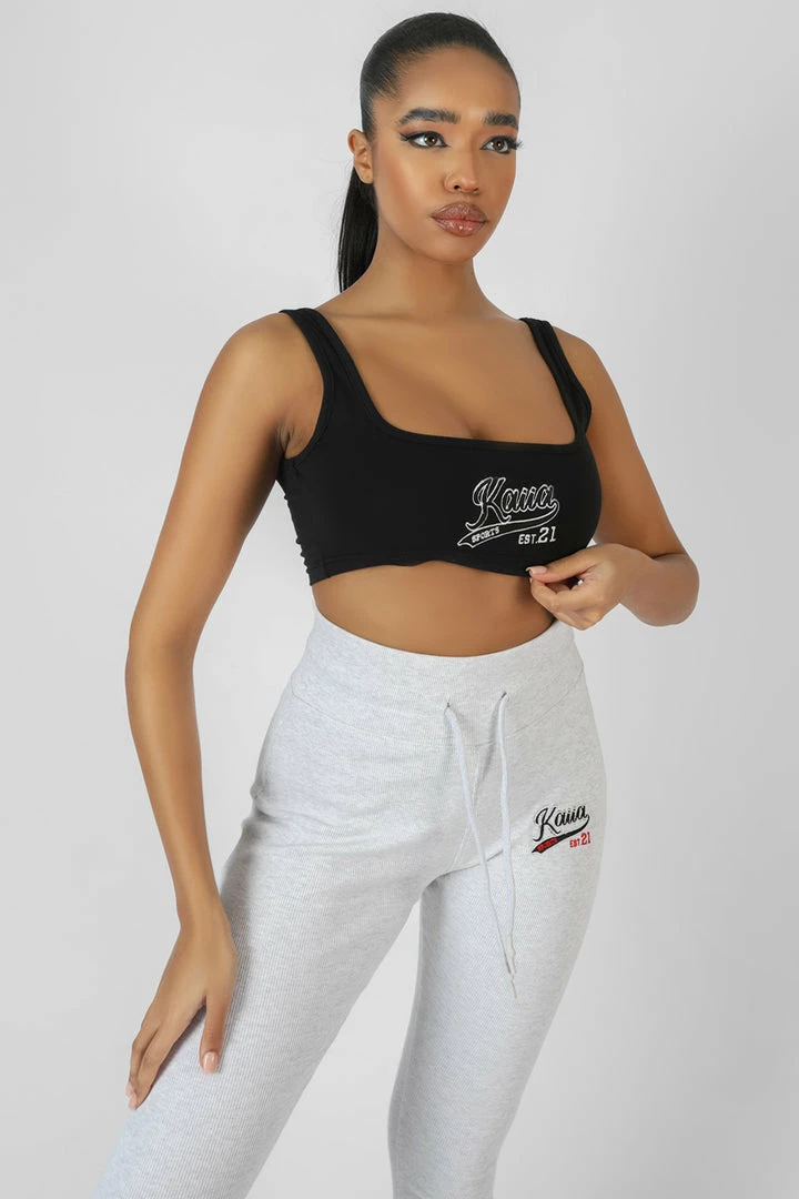 Kaiia CLOTHING VARSITY EMBROIDERY CROP TOP BLACK 4 Kaiia CLOTHING VARSITY EMBROIDERY CROP TOP BLACK