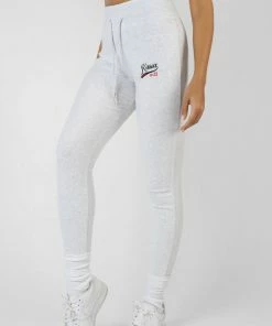 Kaiia VARSITY EMBROIDERY TIE WAIST LEGGING OATMEAL MARL