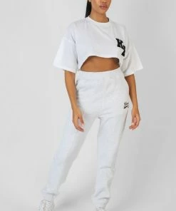 Kaiia VARSITY SUPER CROPPED T-SHIRT WHITE CLOTHING