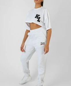 Kaiia VARSITY SUPER CROPPED T-SHIRT WHITE CLOTHING