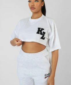Kaiia VARSITY SUPER CROPPED T-SHIRT WHITE CLOTHING