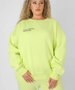 Kaiia CURVE TEXT DETAIL OVERSIZED SWEAT LIME CLOTHING