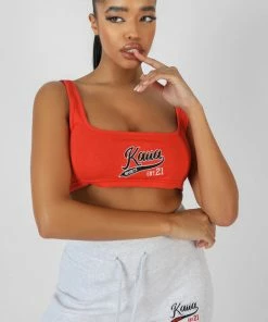 Kaiia VARSITY EMBROIDERY CROP TOP FLAME RED