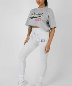Kaiia VARSITY EMBROIDERY CROPPED T-SHIRT GREY MARL