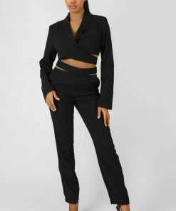 Kaiia WRAP FRONT CROPPED BLAZER BLACK CLOTHING
