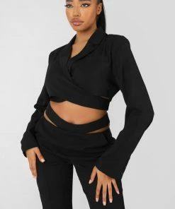 Kaiia WRAP FRONT CROPPED BLAZER BLACK CLOTHING