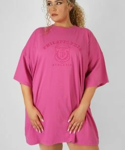 Kaiia CURVE PHILADELPHIA EMBROIDERED T SHIRT DRESS MAGENTA CLOTHING 9 Kaiia CURVE PHILADELPHIA EMBROIDERED T SHIRT DRESS MAGENTA CLOTHING