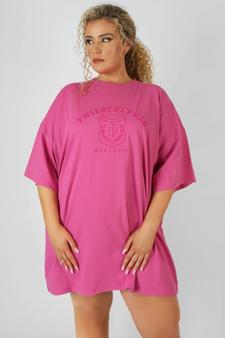 Kaiia CURVE PHILADELPHIA EMBROIDERED T SHIRT DRESS MAGENTA CLOTHING 6 Kaiia CURVE PHILADELPHIA EMBROIDERED T SHIRT DRESS MAGENTA CLOTHING