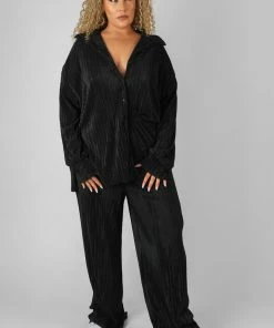 Kaiia CLOTHING CURVE OVERSIZED PLISSE SHIRT BLACK