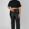 Kaiia CURVE HIGH NECK RIBBED CROPPED T SHIRT BLACK CLOTHING