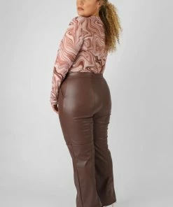 Kaiia CURVE PU SEAM FRONT SPLIT DETAIL TROUSERS CHOCOLATE