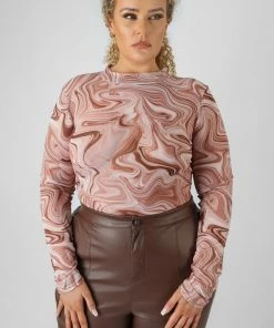 Kaiia CURVE PRINTED MESH HIGH NECK BODYSUIT